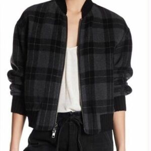 Vince Charcoal Plaid Reversible Bomber Jacket
